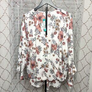 West K Floral Tie Sleeve High Low Blouse XL NWT